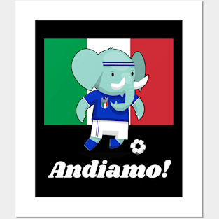 ⚽ Italy Football, Cute Elephant Kicks Ball, Andiamo! Team Spirit Posters and Art